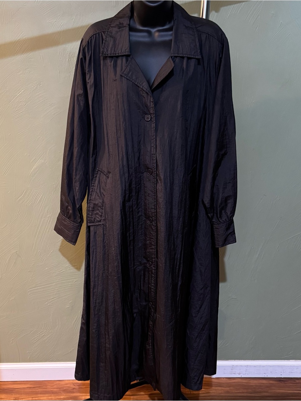80’s Vintage Women’s Black Full Length Lightweight Duster Trench Coat Size M